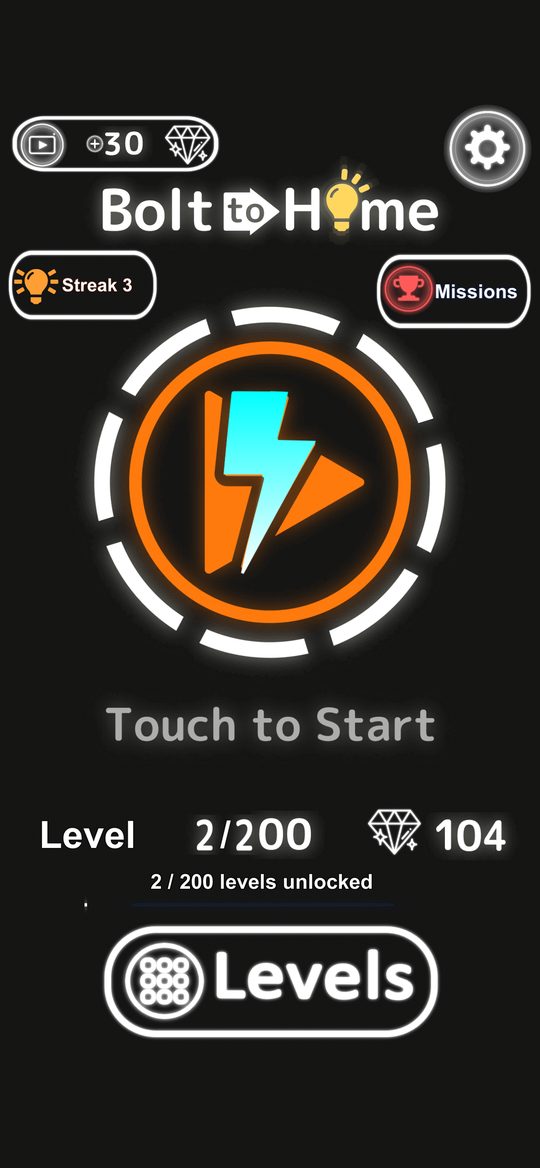 Bolt to Home title screen — Touch to Start