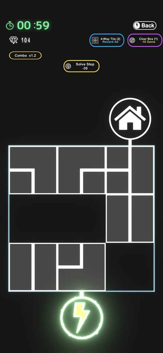 Gameplay — slide the tiles to connect the path to the home
