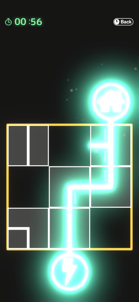 A solved circuit lighting up in neon